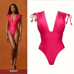 Andrea Iyamah Roba One Piece Swimsuit Ruby Plunge Shimmer Adjustable Small NWT
